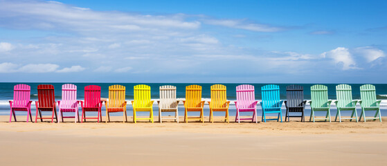 Colorful beach chairs on beach