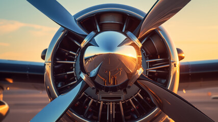 Beautiful chrome-plated propeller of a light-engine aircraft.