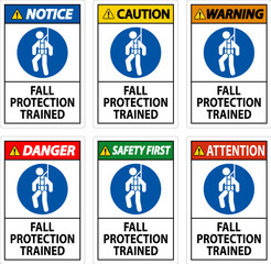 Hard Hat Decals, Caution Fall Protection Trained