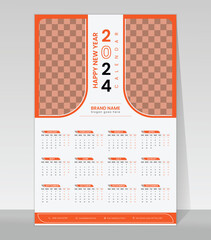 One page 12 month Wall calendar 2024 template design
