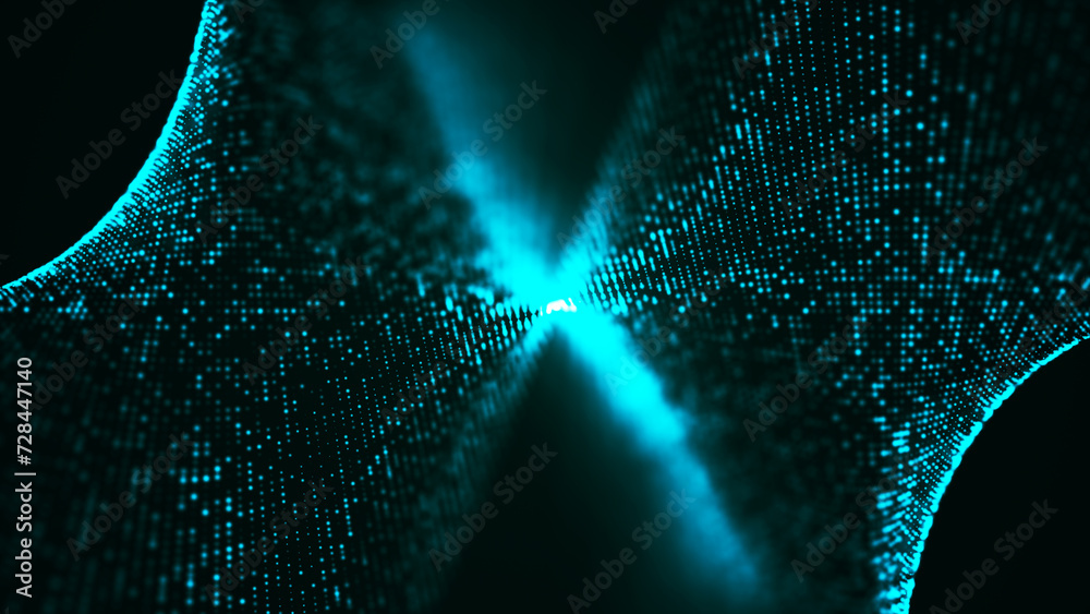 Poster a bright wave of luminous dots. network connection structure. big data. futuristic background for pr