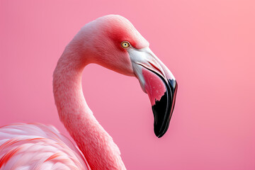 Pink flamingo portrait isolated on pastel pink background