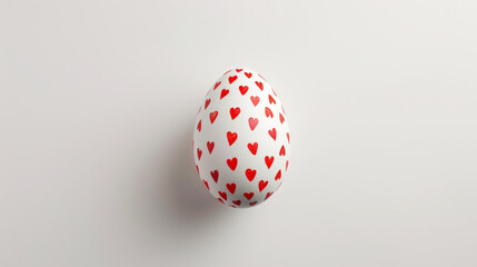 Aesthetic Easter white egg painted with red hearts. White background. Copy space. Generative AI