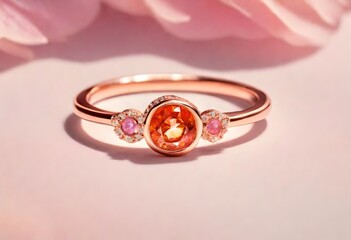 An orange sapphire nestled in a sunset-hued rose gold ring