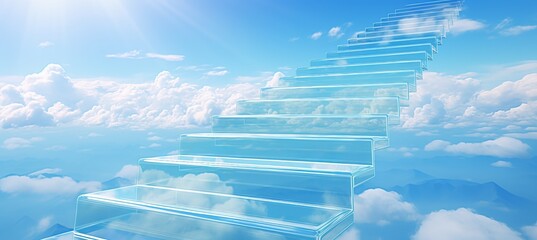Glass stairs ascending to the infinite blue sky, symbolizing the journey towards success