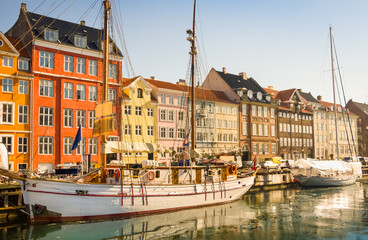 Colourful houses in Nyhavn, one of Copenhagen’s most iconic sights for travelers. Also...