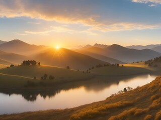 Capture the breathtaking beauty of a landscape bathed in the warm, golden light of sunrise or sunset. Look for interesting elements such as rolling hills, mountains, or bodies of water that are illumi