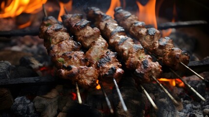 Cooking seekh kebab on the fire