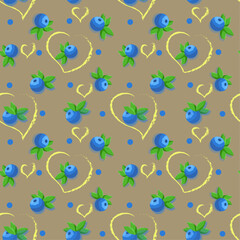 vector illustration pattern blueberry with leaves, polka dots