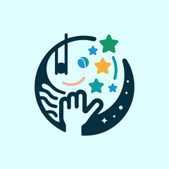 Smile Hand Kid Child Reaching Dream Stars logo vactor Illustration