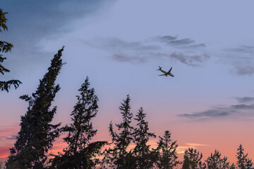 view of an airplane flying in the sky of Marrakesh - Morocco.