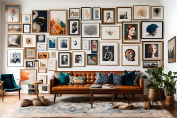 Choose a mix of artwork styles for a diverse and visually interesting gallery wall 