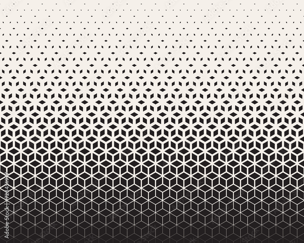 Poster Hexagon Vector Abstract Geometric Technology Background. Halftone Hex Retro Simple Pattern. Minimal Style Dynamic Tech Wallpaper