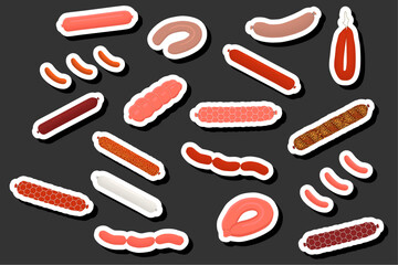 Illustration on theme big set different types delicatessen meat sausages