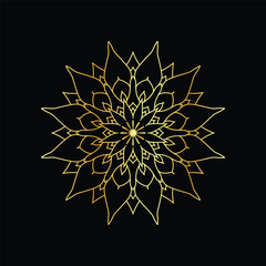 Golden mandala on a black background, vector illustration.