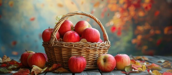 Basket with ripe red apples
