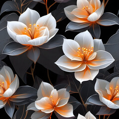 Floral Explosion: White and Orange Flowers on Black