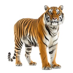 Fototapeta premium Bengal Tiger standing side view isolated on white background, photo realistic.