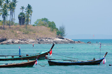 Traveling by Thailand. Beautiful landscape with traditional fishing longtail boats