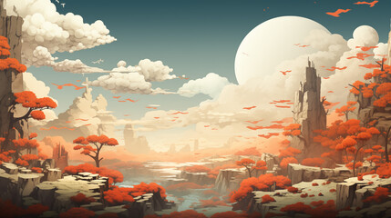 happy funny nice magic fairyland with sun mushrooms and other trippy things