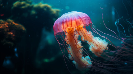 Naklejka premium Majestic Jellyfish Gliding Through Ocean Depths