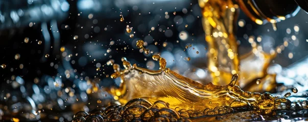 Fotobehang Lubricate motor oil and Gears. Oil wave splashing in Car engine with lubricant oil. © Andrey
