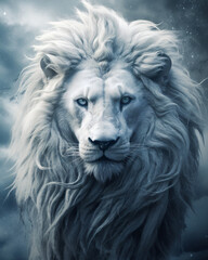 a picture of the lion, in the style of realistic portrait, white and gray, airbrush art