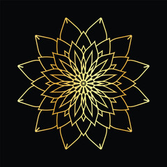 Golden mandala on a black background, vector illustration.