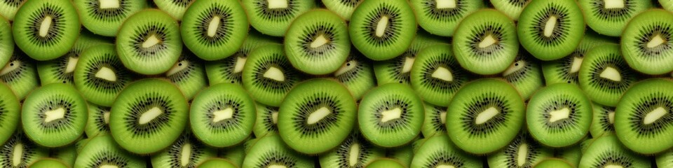 Food photography kiwi kiwifruit slices texture background banner panorama long, top view, flat lay,...