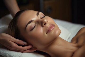 Obraz na płótnie Canvas woman getting facial massage in a beauty treatment center