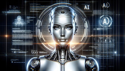 woman robot portrait on ai concept background