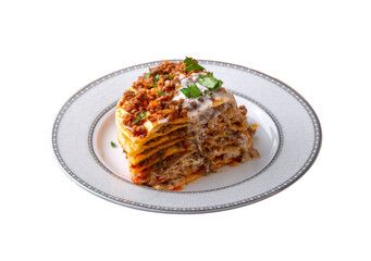 Turkish Food Kayseri Yaglama with Minced Meat, Yogurt and Tomato Paste