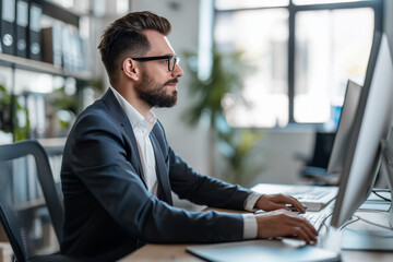 businessman working on laptop in the office
