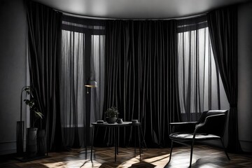 Artistic view, Black color curtain against a window. 