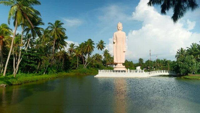 Peraliya Buddha Statue, the Tsunami Memorial in Hikkaduwa, Sri Lanka. Action. Touristic attraction, famous landmark.
