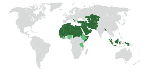Islam distribution map of the world.