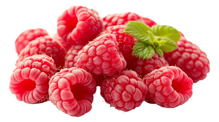 Fresh juicy raspberries isolated on transparent background