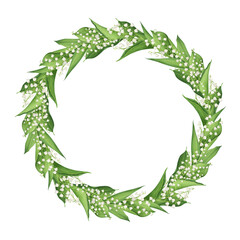 Lily of the valley wreath Watercolor botanical spring illustration. Floral round frame