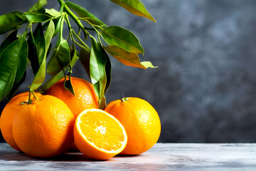 Cool Background of Oranges with Leaves