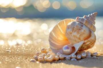 photograph of Seashell, pearl, isolated on the beach telephoto lens sunlight --ar 3:2 --v 6 Job ID: c5ecfc6a-6c4b-4cd9-a11d-92a072139078