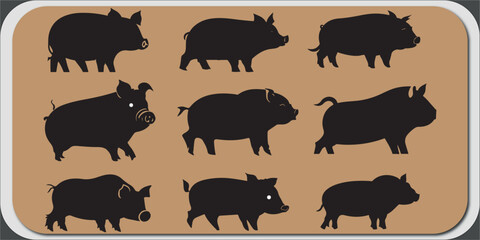 Sign pig. Isolated black silhouette pig on white background. Vector illustration design