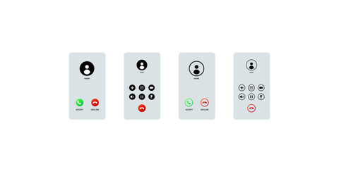 Phone call interface. Smartphone interface. Phone screen. Phone call template. Flat style. Vector icons