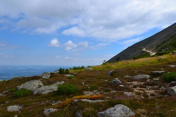 Karkonosze National Park (Polish: Karkonoski Park Narodowy). National Park in the Giant Mountains in the Sudetes, the border with the Czech Republic. Mountains view