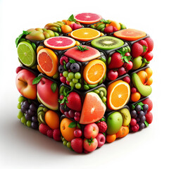 photo realistic 3D cube shaped fruit isolated on white background
