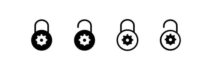 Key lock settings icons. Silhouette and line icons. Vector icon