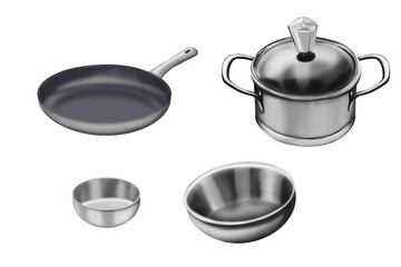 Drawing of Steel kitchen utensils on white background