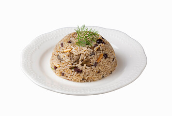 Traditional delicious Turkish food; rice pilaf with pine nuts and currants (Turkish name; ic pilav or pilaf)