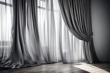 Artistic view, Gray color curtain against a window. 