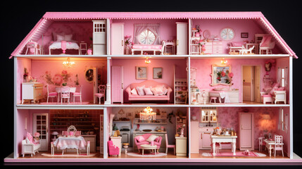 Furnished pink doll house