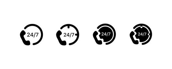 24/7 support icon set. Silhouette style. Vector icon